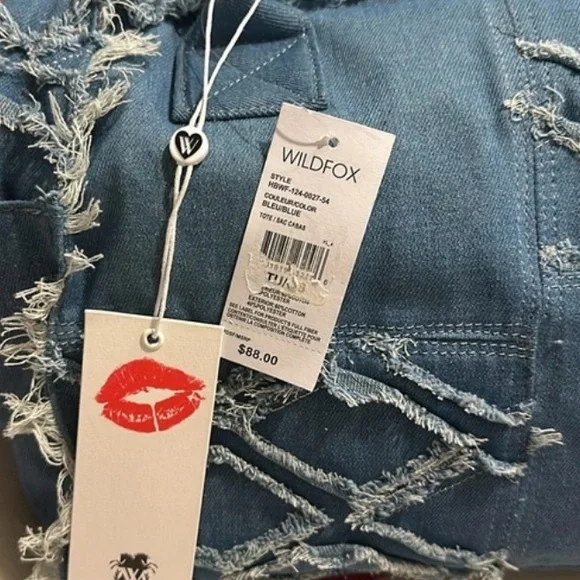 WildFox Blue Frayed Denim Tote. Size:OS - Picture 3 of 7